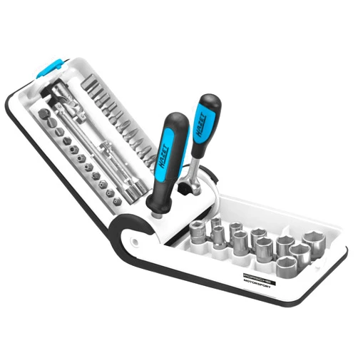 Hazet Professional Socket Spanner Set 6.3 mm (1/4 Inch) Square/Hex (Porsche Motorsport Design, Set with Reversible Ratchet 863P 38) 856/PD