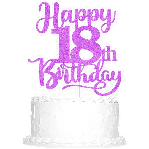 Sleyberoy Happy 18th Birthday Cake Topper-Glitter Hello 18，eighteen/18th Birthday/18 anniversary Cheers to 18 Years ，18 Fabulous Cake Decor (18th, Purple)