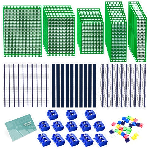 Smraza 104pcs Double Sided PCB Board Kit, Prototype Boards for DIY Soldering and Electronic Project Circuit Boards Compatible with Arduino Kits, 30PCS 40 Pin 2.54mm Male and Female Header Connector