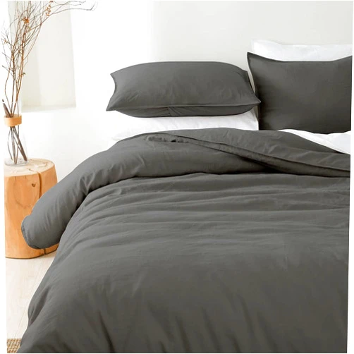 PANDATEX Charcoal Grey Linen-Textured Rayon, Cotton, Linen Blend Duvet Cover Set, Pre-Washed Soft Breathable Queen Size Duvet Cover for Hot Sleepers, Natural Organic Duvet Cover with 2 Pillowcases