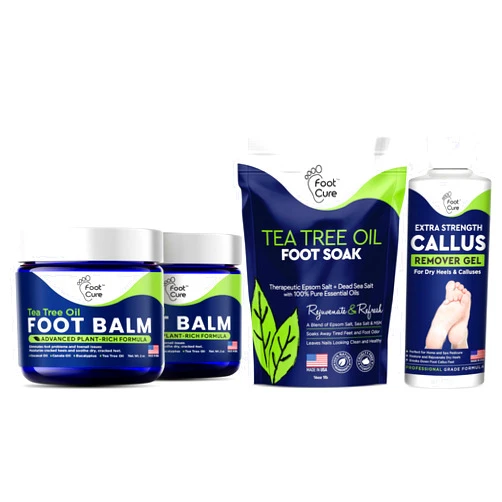 FOOT CURE Tea Tree Oil Foot Balm - Foot Moisturizer for Dry Cracked Feet - Instantly Hydrates & Soothes Irritated Skin & Athletes Foot - Best Foot Care for Women and Men & Tea Tree Foot Soak, Callus Remover Gel