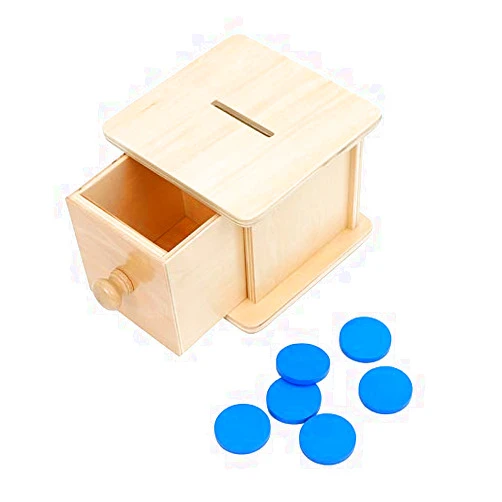 Adena Montessori Infant Toddlers Coin Box Montessori Toys for 6-12 Months Babies 1 Year 2 Year Old (Typical Coin Box)
