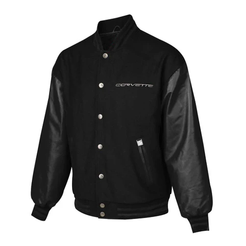 Leather Jacketz Mens Corvette Racing Outfit - Black and Red Letterman Jacket - Casual Winter Style Varsity Wool Outerwear