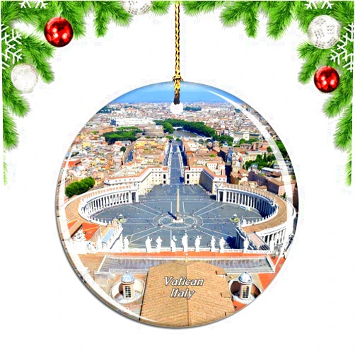 Weekino Italy Rome Vatican San Pietro Christmas Xmas Tree Ornament Decoration Hanging Pendant Decor City Travel Souvenir Collection Double Sided Porcelain 2.85 Inch