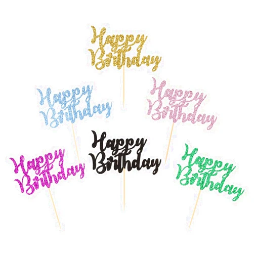 Donoter 24 Pcs Happy Birthday Cupcake Toppers Cake Picks for Birthday Party Decoration Supplies, 6 Colors