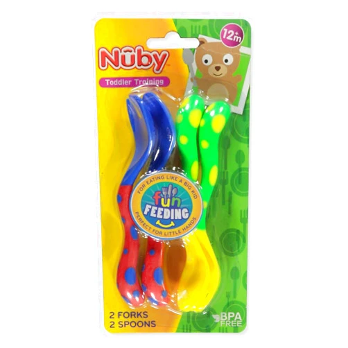 Nuby Fun Feeding Spoons & Forks 2-Pack - yellow/green, one size