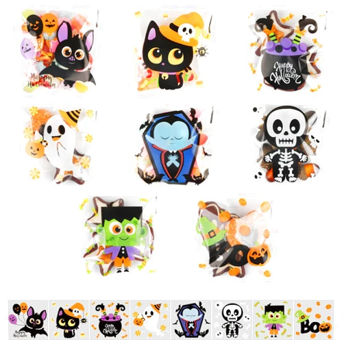 KIMOBER 240pcs Halloween Cellophane Treat Bags Self Adhesive Clear Cookie Bags Self Sealing Transparent Cello Candy Bags Self-adhesive Plastic Goody Snacks Gift Bags for Halloween Party Favors