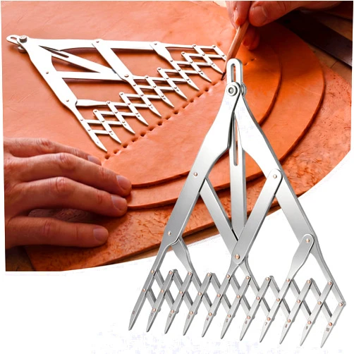 Dreyoo 1 Pcs Equal Spacing Divider Tool, Leather Equally Spacing Divider for Quick Mark, Drawing Perspective Grid, Bag Making Decorative Nail Tool, Adjustable Range 3 to 25.5mm, Stainless L/11 Teeth