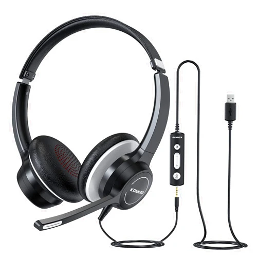 KONNAO USB Headset with Microphone, 3.5mm Wired Computer Headsets with Noise Cancelling Microphone, Stereo Headphones with MIC for PC, in Line Controls, Work Headset for Skype Zoom Tablet Laptop