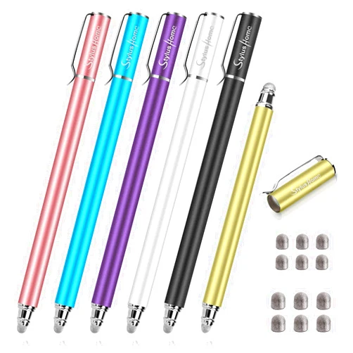 StylusHome Stylus Pens for Touch Screens(6 Pcs),Sensitivity 2 in 1 Fiber Tips Capacitive Stylus with 12 Extra Replaceable Tips for iPad iPhone Tablets Samsung Galaxy All Universal Touch Screen Devices