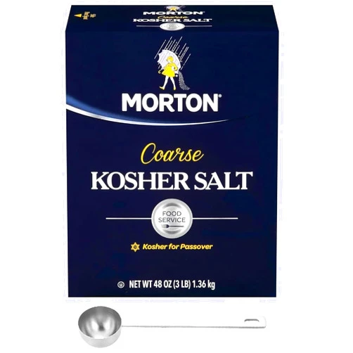 VARIETY BOX GIFT IT OR KEEP IT Morton Coarse Kosher Salt 48 Oz with 1 Variety Box Table Spoon Stainless Steel Scoop