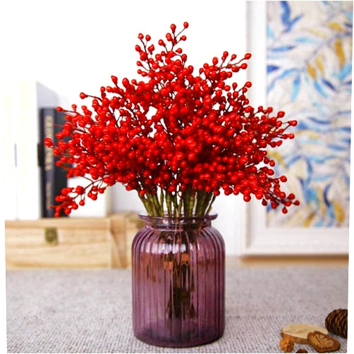 Efivs arts Artificial Red Berry,8 Pack Holly Christmas Berries Stems for Christmas Tree Decorations, Crafts, Holiday and Home Decor (red)