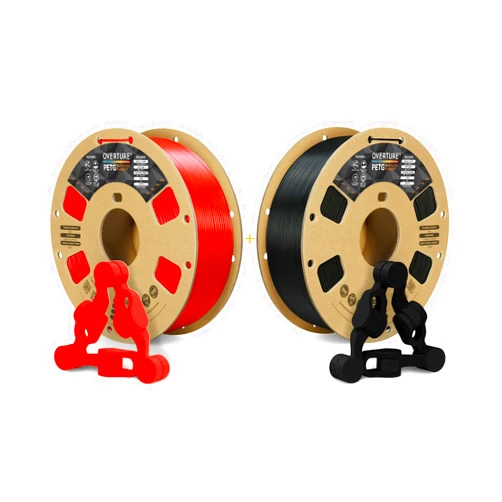 OVERTURE 3D Printer Filament 2kg, PETG Filament Fit Most FDM 3D Printers, 1kg per Spool, Pack of 2, PETG Red+PETG Black