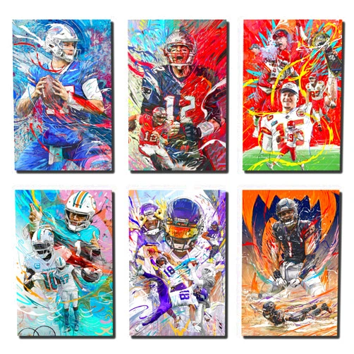 Sarqi Sports Star Poster Josh Allen Tom Brady Justin Jefferson Fields Tyreek Hill Patrick Mahomes (No Frame, 8x12inch-6pcs)