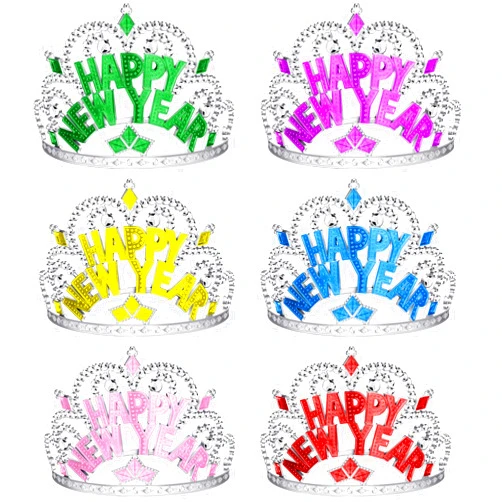 Cunno Set of 6 Happy New Year Tiara Crown with Jewels 2024 Happy New Year Decorations Princess Girl Party Hair Clips New Years Eve Accessories Birthday for Kids Adults Assorted Colors
