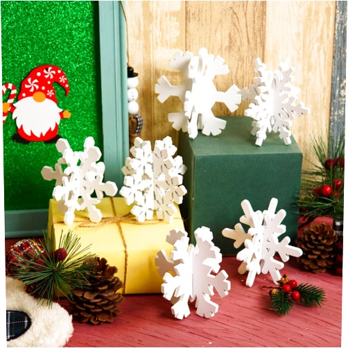 AWIZOM 6 Set Christmas Wooden Snowflake Decor Winter Wooden Snowflake Signs 3D Wood Snowflake Tabletop Decor White Christmas Snowflake Table Centerpiece for Christmas Xmas Home Tiered Tray Table Shelf Decor