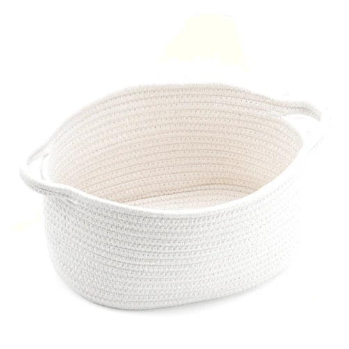 Happyiren Cute Woven Storage Basket with Handle, Container for Gifts Empty, Decorative Organizer Bins Box for Pet Dog Toys Baby Essentials Snack Diaper Towel