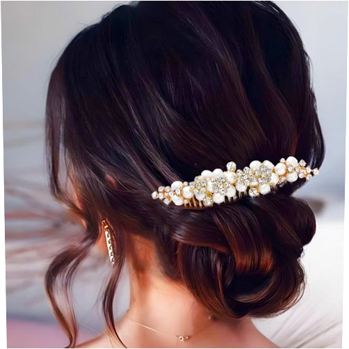 Asooll Bridal Hair Comb Gold Pearls Flower Hair Side Combs Crystal Hair Piece Wedding Hair Accessories for Women and Girls