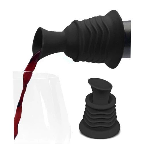 Simply Charmed Wine Stopper and Pourer –Black Silicone Two in One Accessory to Serve and Save Wine More Easily by Simply Charmed