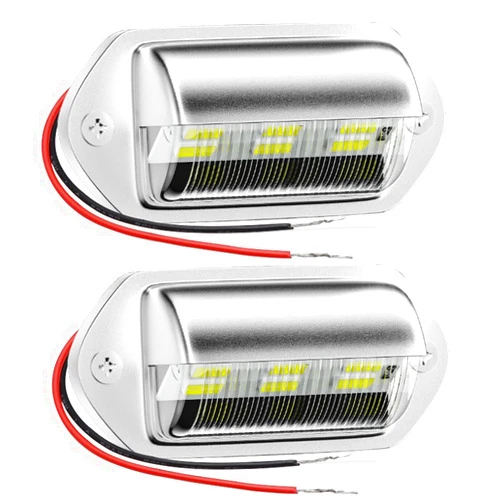 KITUREK 2PCS Trailer LED License Plate Lights, 12V DC Waterproof LED Light, Universal Courtesy Step Tag Lamp Fit for ATV UTV Truck Trailer Boat [DOT FMVSS 108] [SAE L] [Surface Mount] (Chome)