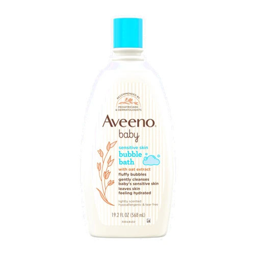 Aveeno Baby Sensitive Skin Bubble Bath with Oat Extract, Gently Cleanses and Leaves Skin Feeling Hydrated, Tear-Free Formula, Hypoallergenic, Paraben-, Phthalate-, Soap- & Dye-Free, 19.2 fl. Oz