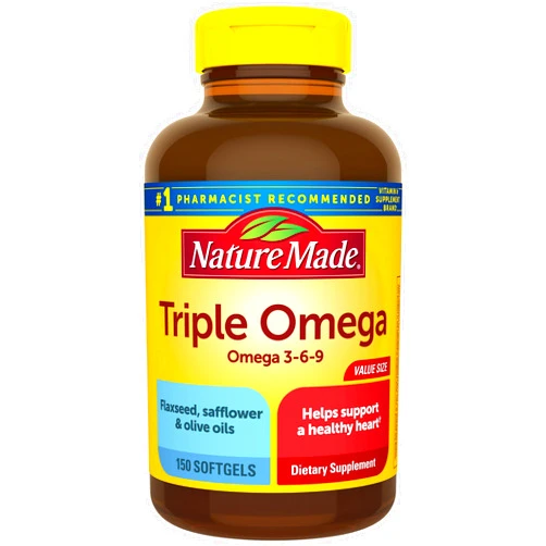 Nature Made Triple Omega 3 6 9, Flaxseed, Safflower, & Olive Oils, Healthy Heart Support, Fish Free Omega 3 Supplement, 150 Softgels, 75 Day Supply