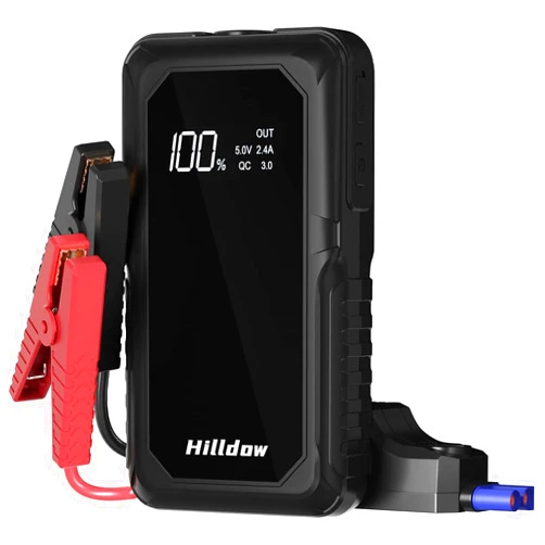 Hilldow Car Jump Starter 2000A Peak 66.6Wh (Up to 8L Gas or 5L Diesel Engine, 40 Times) 12V Auto Battery Booster Portable Powerbank Quick Charge 3.0 with Safety Jumper Clamp