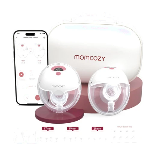 Momcozy M5 Smart APP Controlled Wearable Breast Pump, Hands-Free Wireless Electric Pump, 3 Modes 9 Suction Levels, BPA-Free, Portable Lightweight, 24mm Flange, 2-Pack Cozy Red