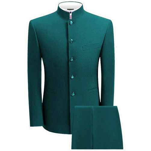 Garqia Clyon 2 Piece Men's Chinese Suit Chinese Stand Collar Slim Fit Suits Front Button Blazer Pant Set