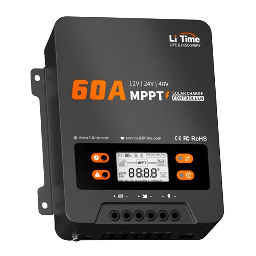 LiTime 60 Amp MPPT 12V/24V/48V Solar Charge Controller , DC Input Parameter Adjustable，LCD Display & LED Indicators(No Build-in Bluetooth)