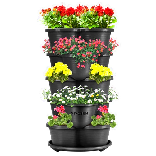 VIVOSUN 5 Tier Vertical Gardening Stackable Planter for Strawberries, Flowers, Herbs, Vegetables, Black