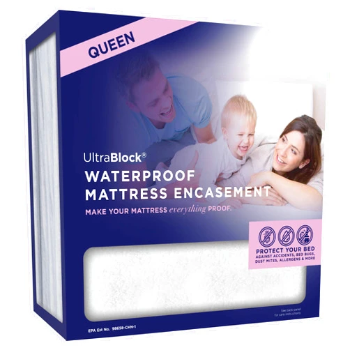 UltraBlock Zippered Mattress Protector (Queen) - Waterproof Cover Stops Dust Mite, Bed Bug, Spills, Bedwetting - Hypoallergenic Encasement with Zipper - White