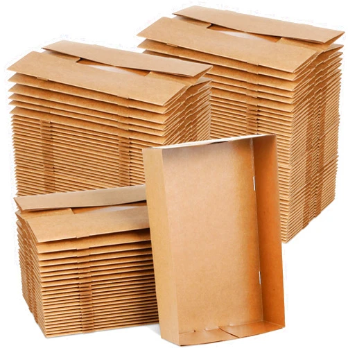 Chinco Paperboard Kraft Food Trays 4 Corner Pop up Food Tray Disposable Foldable Cardboard Movie Night Snack Party Container Box for Holding Drink at Stadiums or Theaters(100 Pieces)