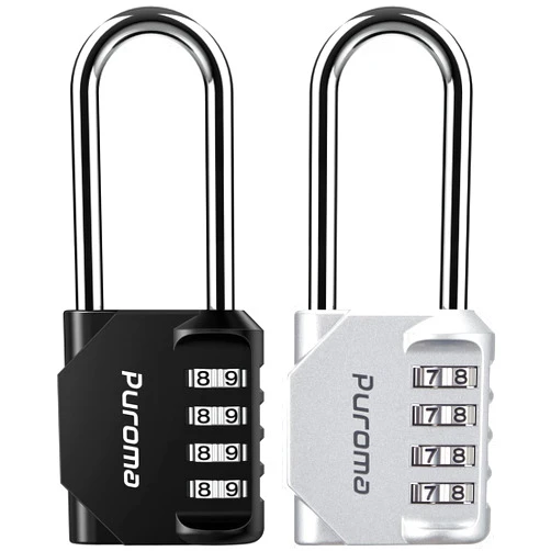 Puroma 2 Pack 2.6 Inch Long Shackle Combination Lock 4 Digit Outdoor Waterproof Padlock for School Gym Locker, Sports Locker, Fence, Gate, Toolbox, Case, Hasp Storage (Silver & Black)