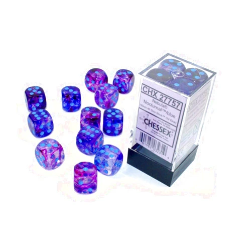 Chessex Nebula Dice Block 16mm d6 Nocturnal with Blue Luminary (12 dice)