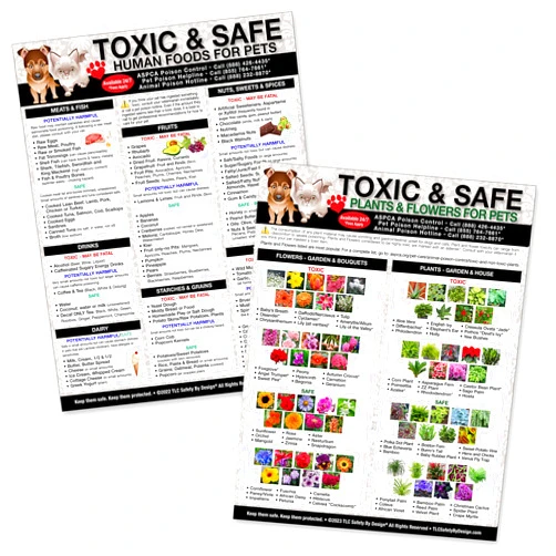 TLC Safety By Design Set of 2 Large Format Fridge Magnets Toxic and Safe Foods, Plants & Flowers Magnet Poison for Pets Dogs Cats Emergency Informative Veterinarian Approved Refrigerator 8.5” x 11”