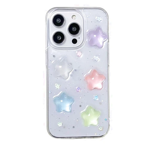 Mamarmot Compatible with iPhone 12 Mini Case Cover, Korean Y2K Luminous 3D Stars Case Cute Kawaii Glowing in Dark Star Transparent Protective Shockproof Back Cover (for iPhone 12 Mini)