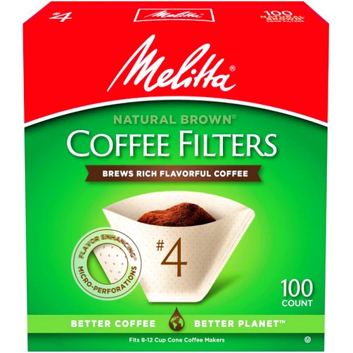 Melitta #4 Cone Coffee Filters, Unbleached Natural Brown, 100 Count (Pack of 3) 300 Total Filters Count - Packaging May Vary