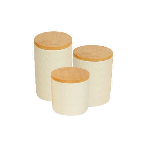 DII Kitchen Accessories Collection, Textured Matte Ceramic Canister Set, Antique White, Vine, 3 Piece
