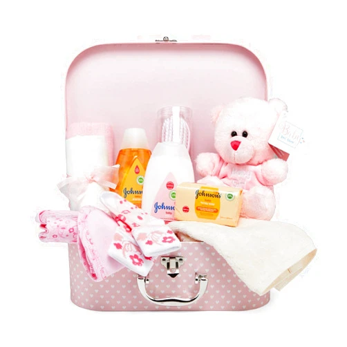 Baby Box Shop Baby Shower Gifts Girl - 12 pcs Baby Essentials for Newborn Girl, Baby Girl Gifts Newborn - Unique Baby Girl Gifts, Baby Girl Hamper for New Born Baby Gifts Girl - Pink