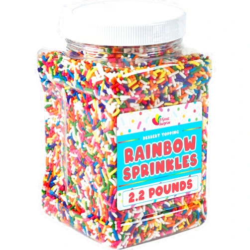 A Great Surprise Rainbow Sprinkles - 2.2 Pounds - Bulk Rainbow Jimmies for Cookies - Birthday Cake for Ice Cream, Baking, Cupcakes, Donuts