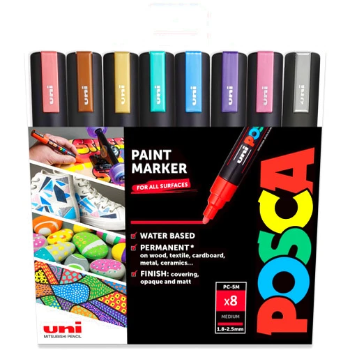 POSCA Colouring - PC-5M Metallic Set of 8 - in Gift Box