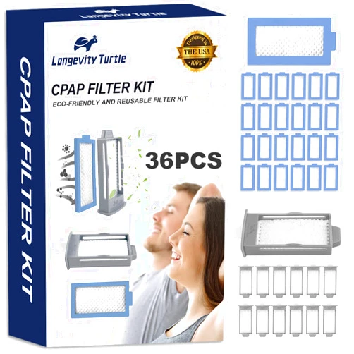 Longevity Turtle 36 PCS CPAP Filters Kit Compatible with Philips Respironics DreamStation 2 Machine, Replacement Supplies Includes 12 Reusable Pollen Filter and 24 Disposable Ultra-Fine Filters