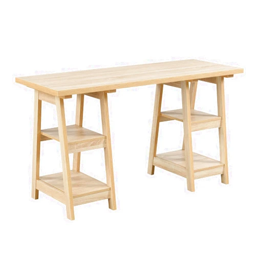 Convenience Concepts Designs2Go Double Trestle Desk with Shelves, Weathered White