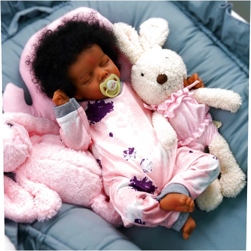 BABESIDE Lifelike Reborn Baby Dolls Black - 17-Inch Baby-Soft Body & Curls Realistic-Newborn Baby Dolls African American Real Life Baby Dolls Cloth Body w/Feeding Kit & Gift Box for Kids