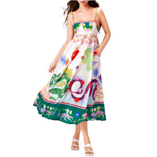 Cjfdfy Summer Nap Dresses with Pockets for Women 2024 Casual Maxi Dress Long Colorful Boho Graffiti A-line Flowy Sundress
