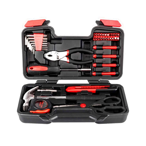 UDeuxff Household Tool Combo Kits, Household Tools Set for Professional Garden Office Home Repair for Home, Garage, Office and College Dormitory Use (39PCS,Red)