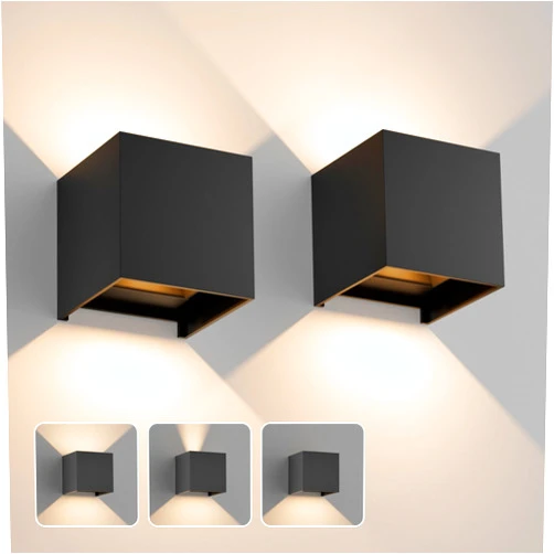 Aoceley 2-Pack Outdoor LED Wall Light Black,Aluminum IP65 Waterproof Up and Down Lighting Wall Sconces,Exterior/Interior 20W 3000K Square LED Wall Lamp for Bedroom House Yard Garage Walkway Garden