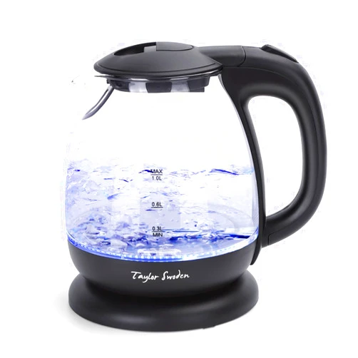 Taylor Swoden Small Glass Kettle Electric, Compact Mini Sized Electric Hot Water Kettle for Tea and Coffee 1L Black