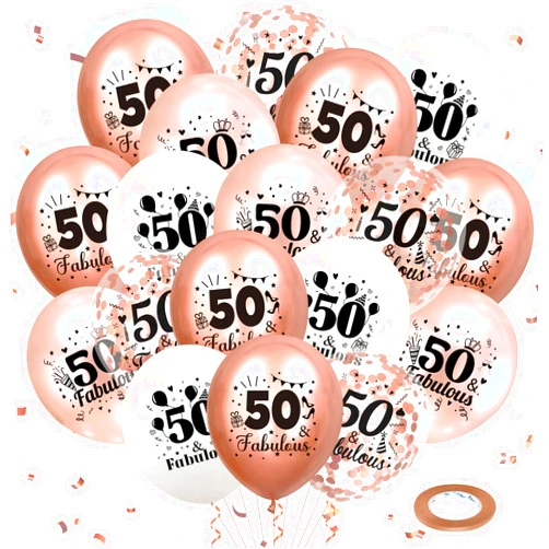 Yoirrat 50th Birthday Balloons for Women Rose Gold 50th Birthday Fabulous Latex Confetti Balloons Rose Gold 50th Birthday Decorations for Women Fabulous and 50th Birthday Party Supplies 12 inch 24pcs